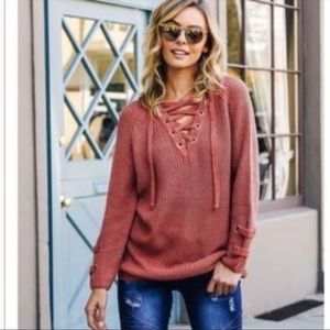 Vici Rust Lace Up Sweater